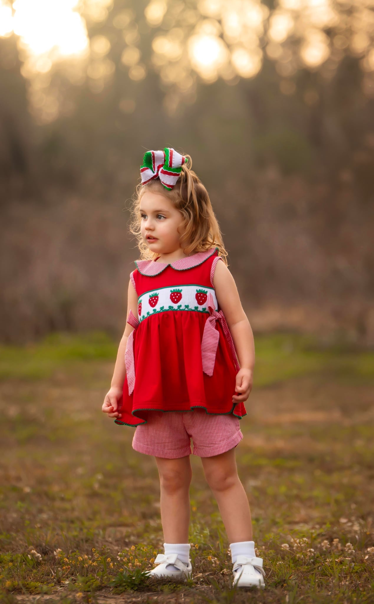 Girls Smocked Strawberry Short Set