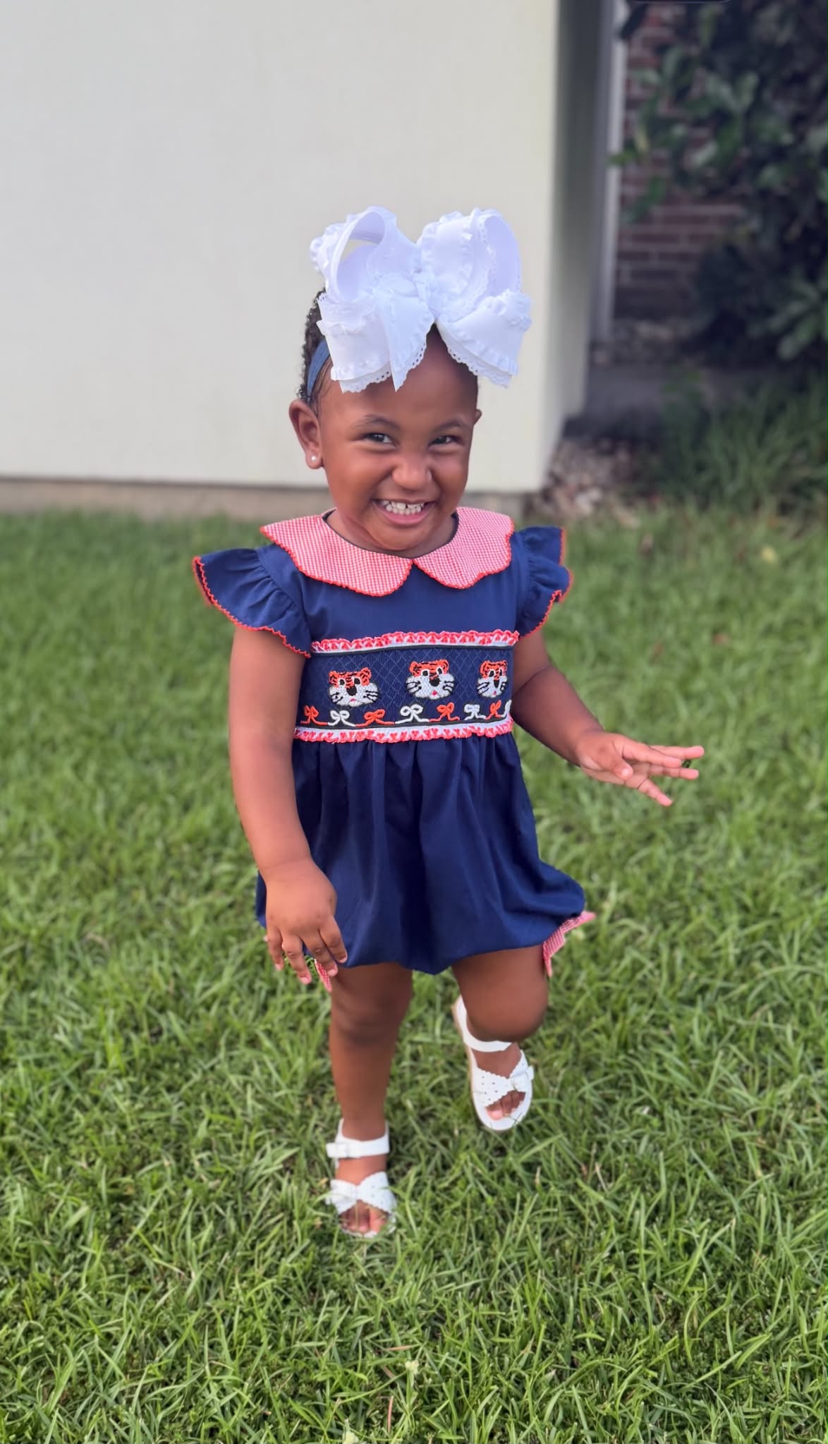 Girl’s Smocked Tiger Bubble
