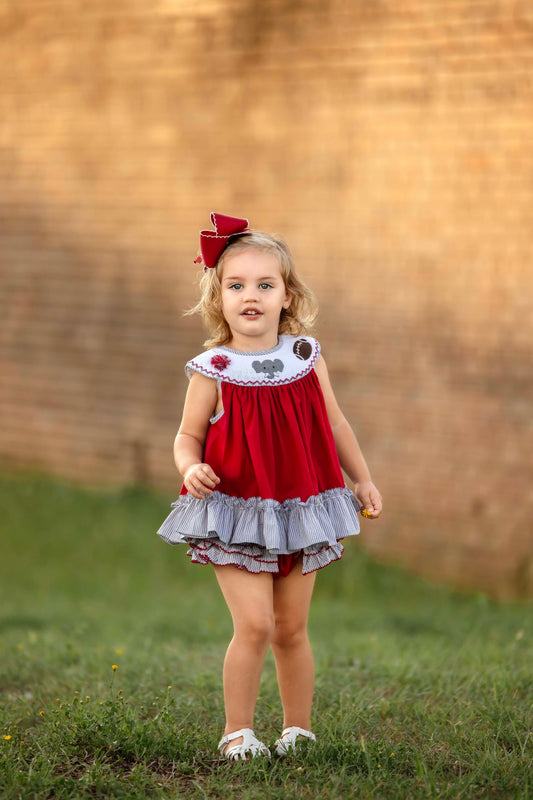 Smocked Elephant Football Diaper Set