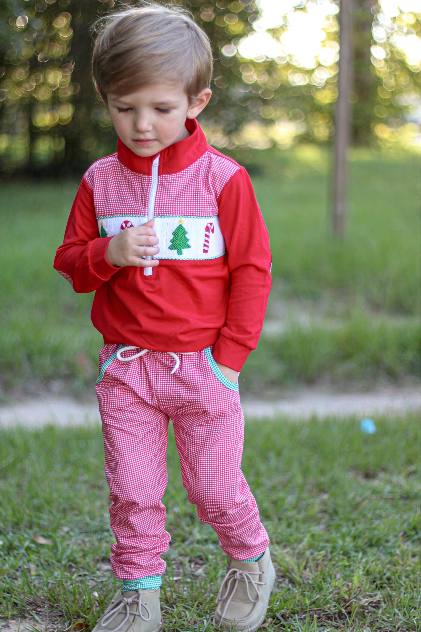 Boys Smocked Christmas Jogger Set