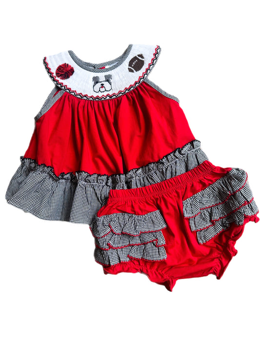 Smocked Bulldog Diaper Set