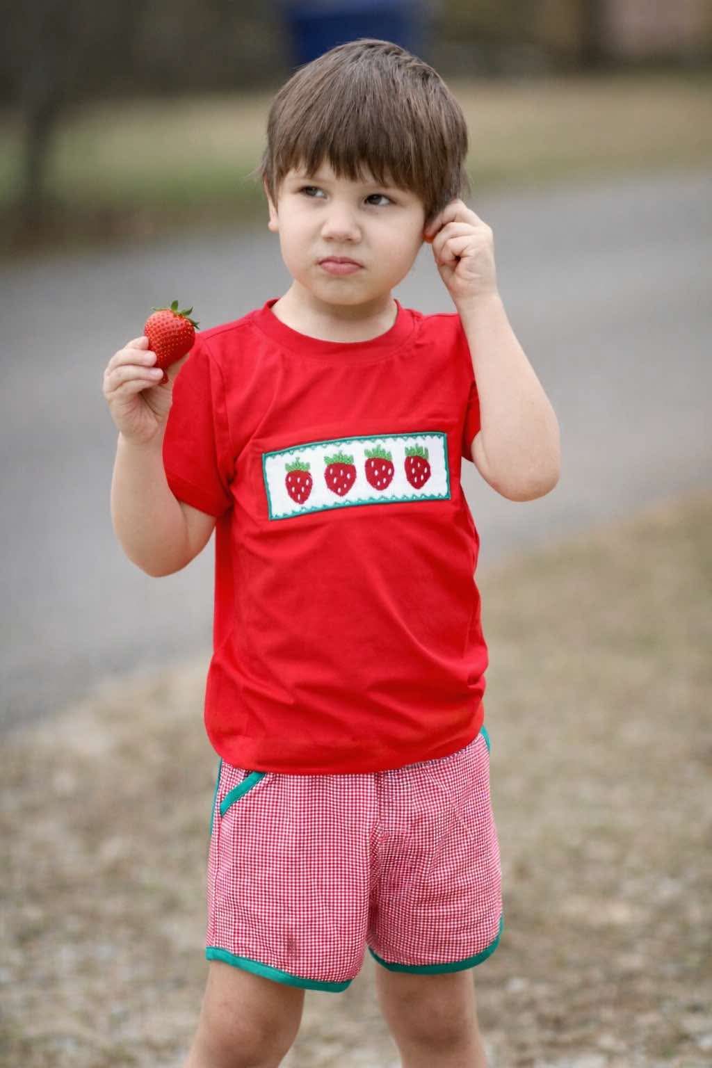 Boys Smocked Strawberry Short Set