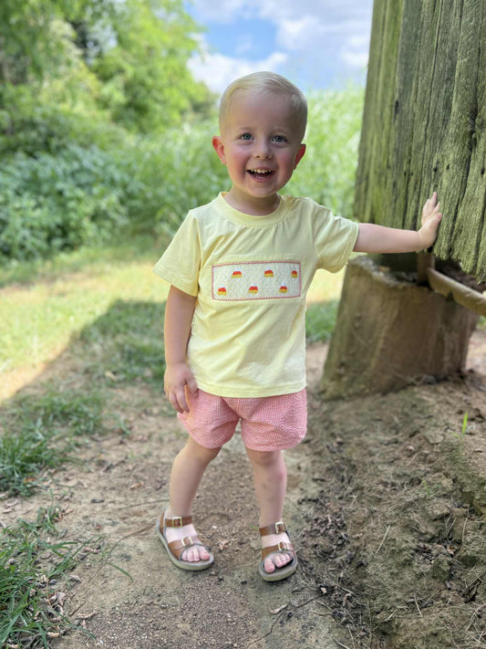 Smocked Candy Corn Short Set