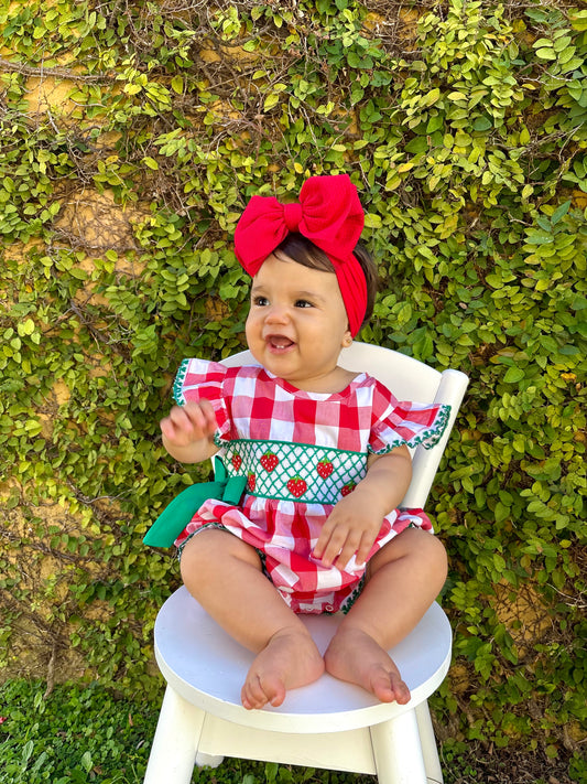 Girl’s Smocked Strawberry Bubble