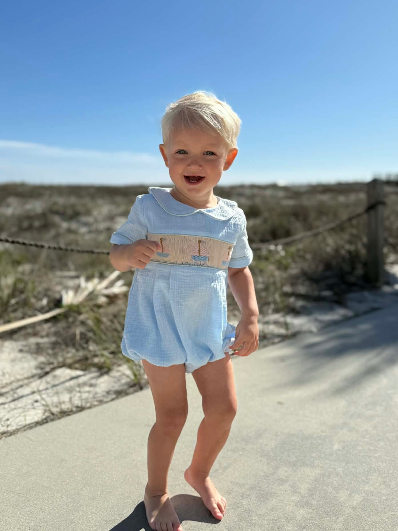 Boys Smocked Sail Boat Bubble
