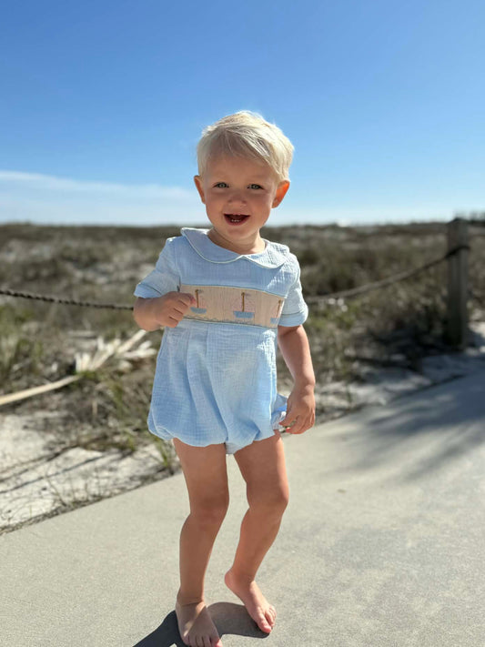 Boys Smocked Sail Boat Bubble