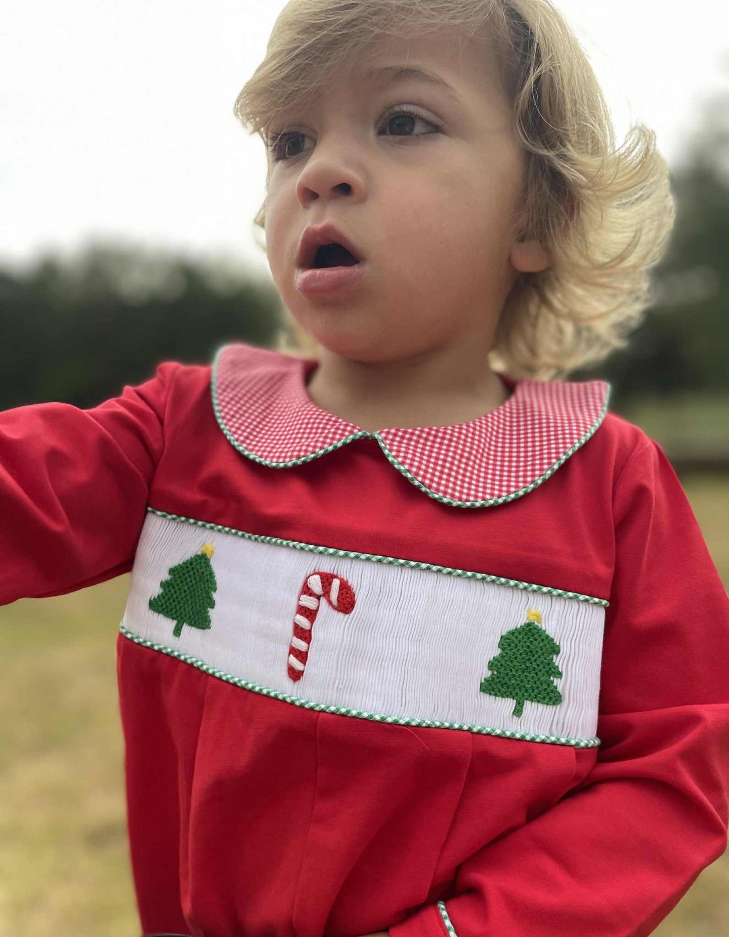 Boys Smocked Christmas Romper