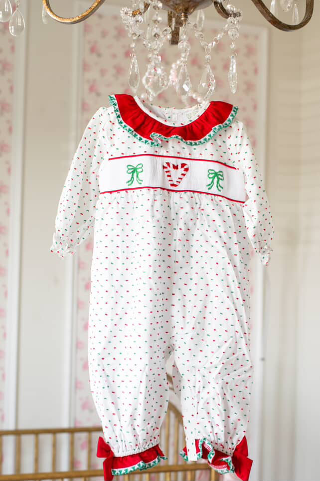 Girl’s Smocked Candy Cane Romper