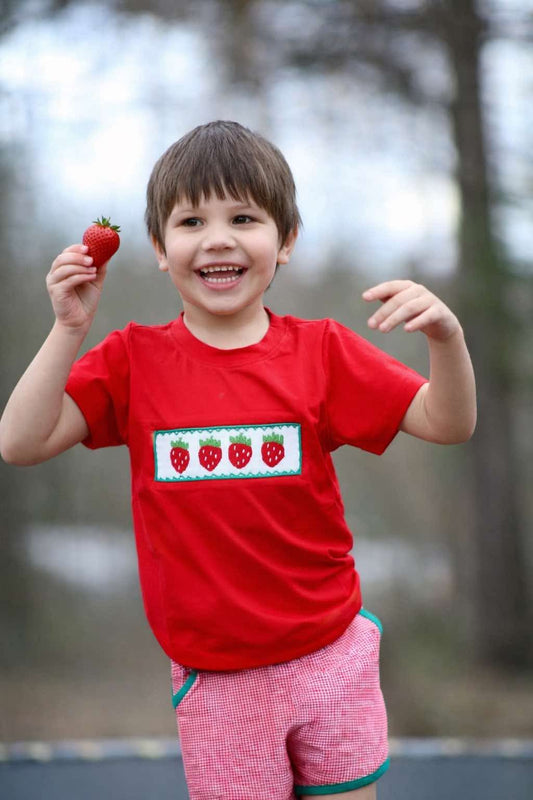 Boys Smocked Strawberry Short Set
