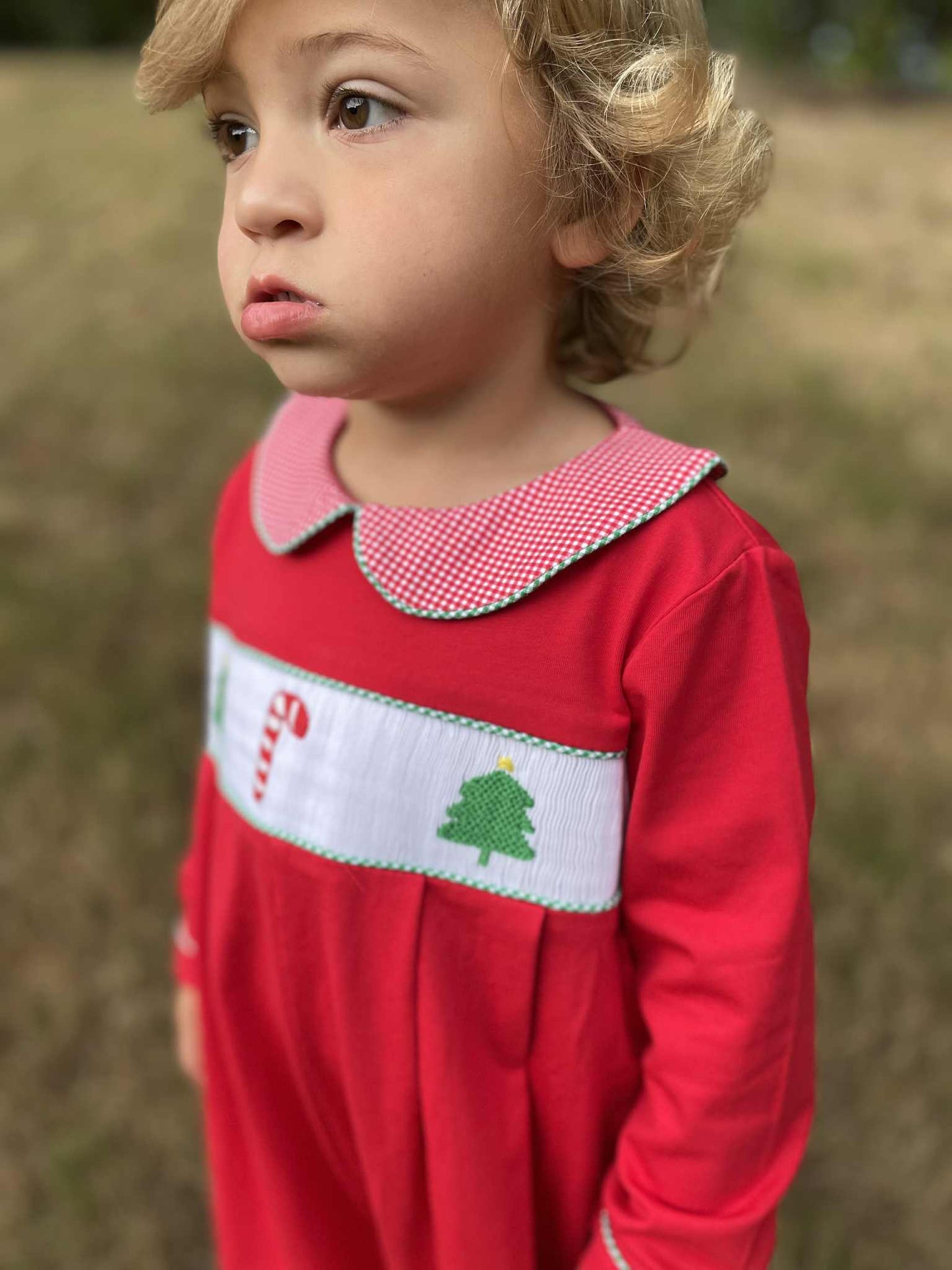 Boys Smocked Christmas Romper