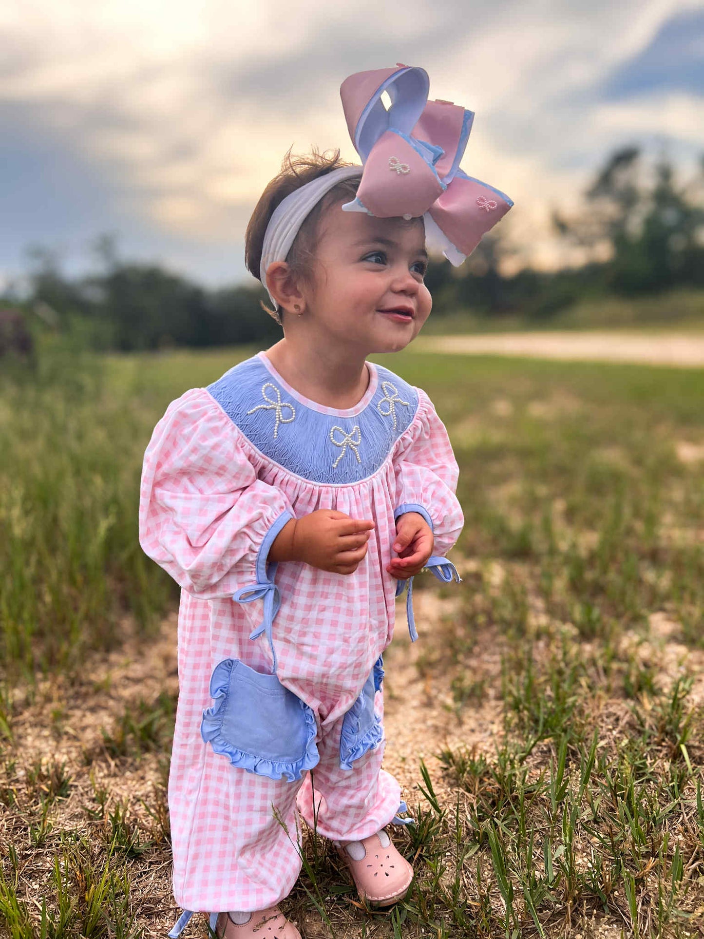 Smocked Pearl Bow Romper
