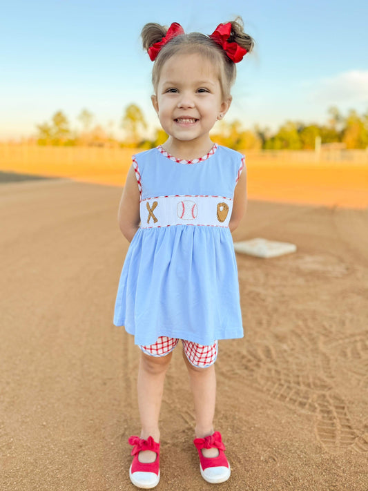 Girl’s Smocked Baseball Short Set