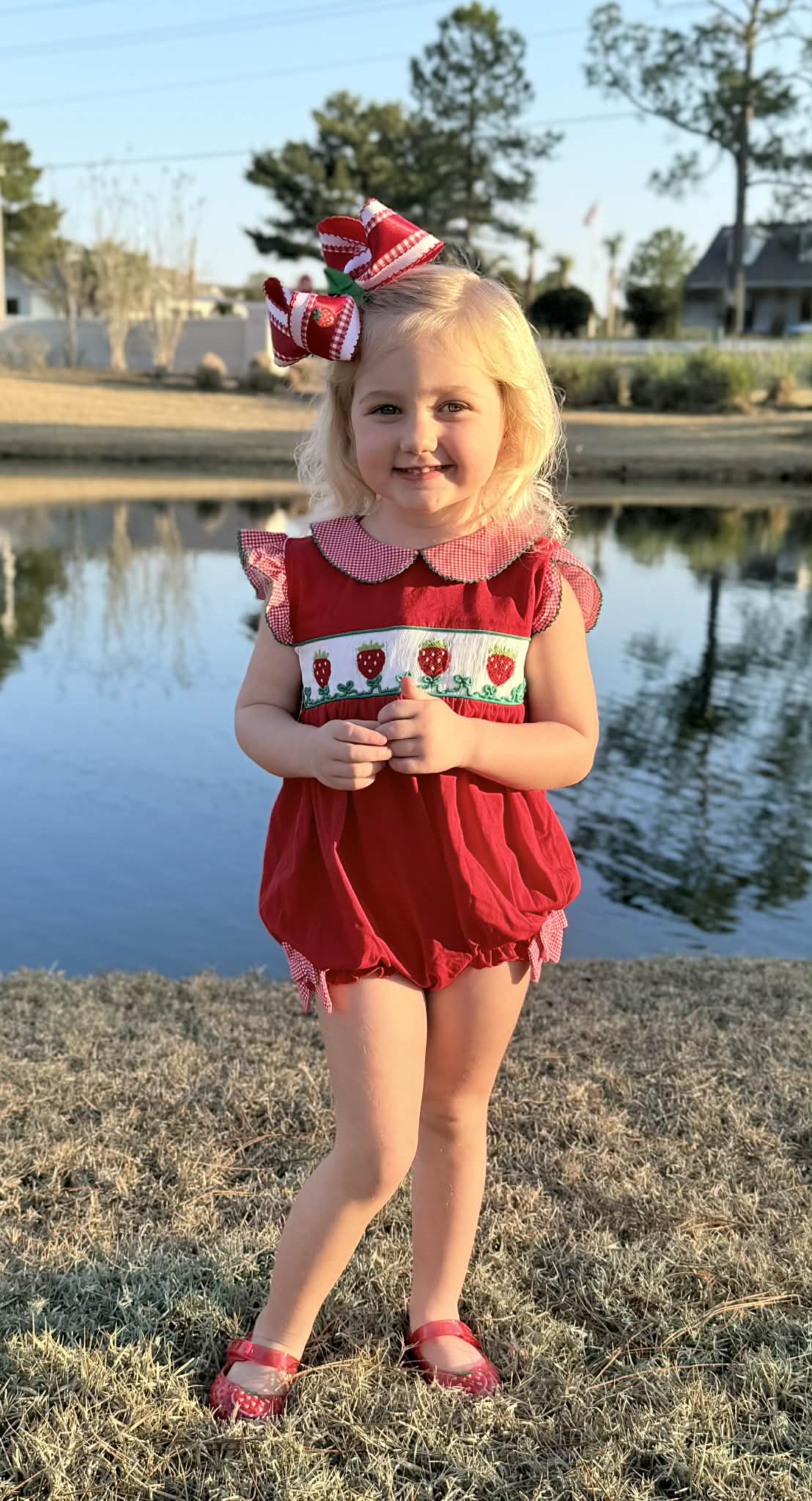 Girls Smocked Strawberry Bubble