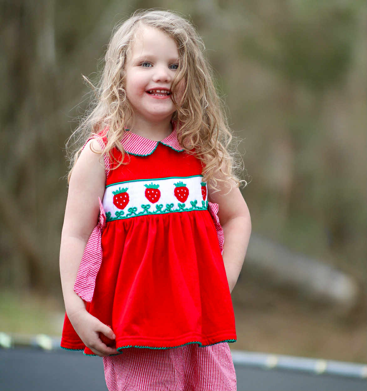 Girls Smocked Strawberry Short Set