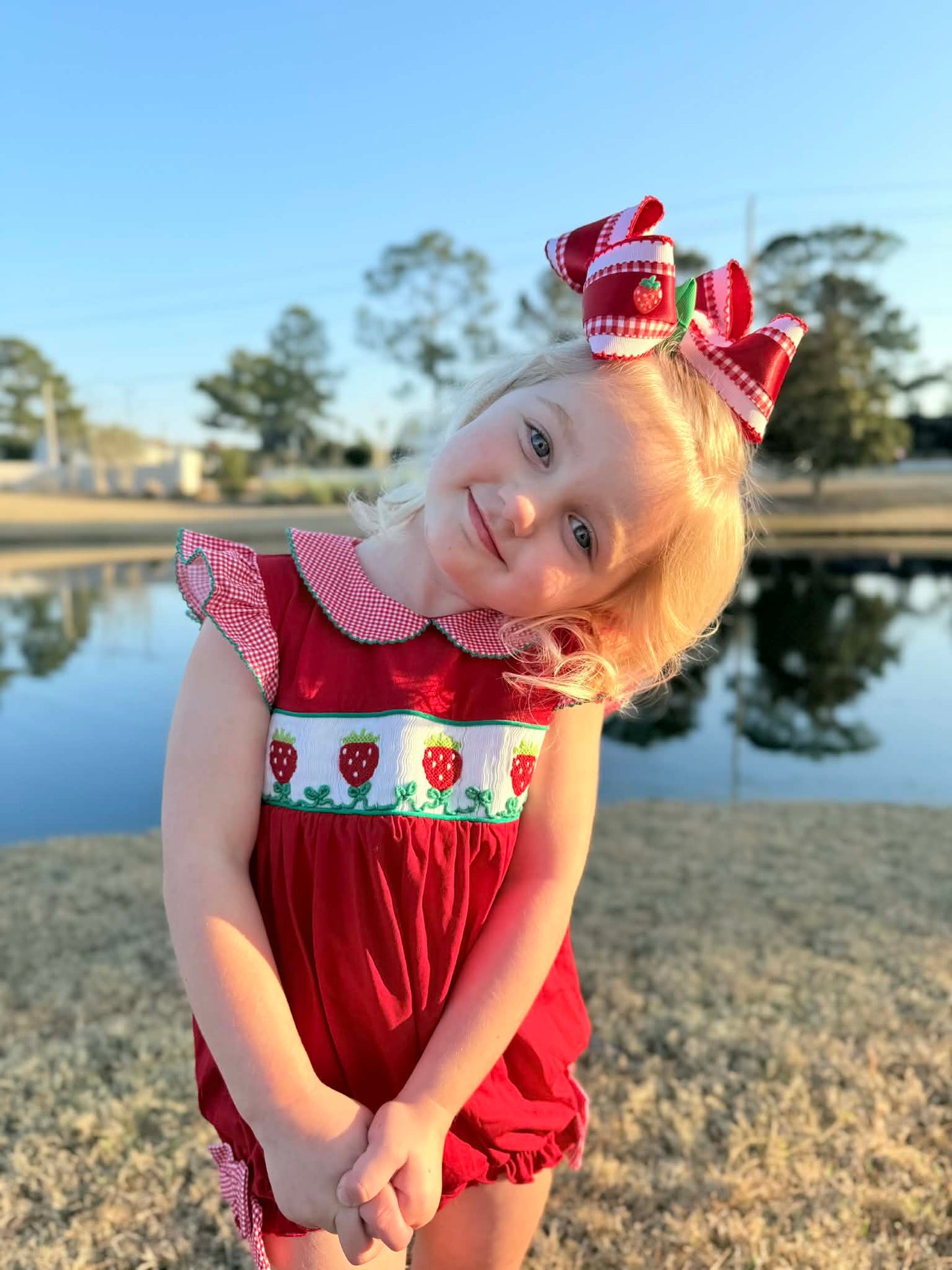 Girls Smocked Strawberry Bubble
