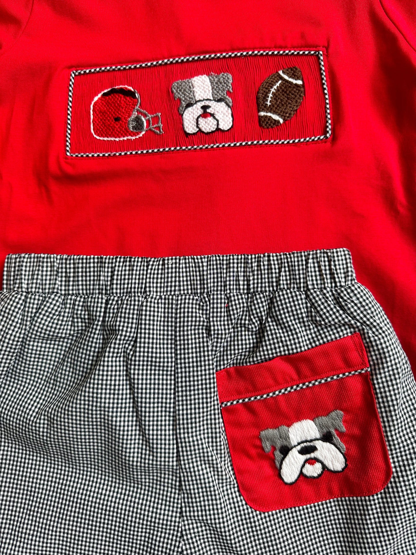 Smocked Bulldog Football Short Set