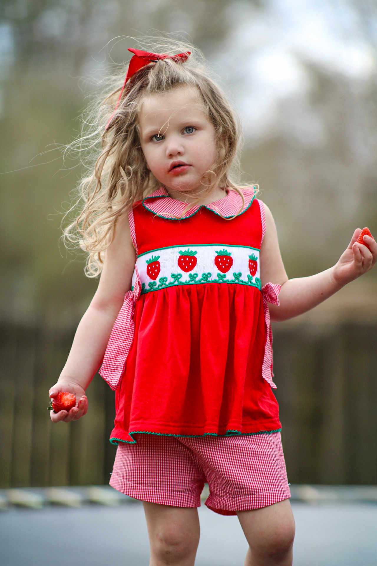 Girls Smocked Strawberry Short Set