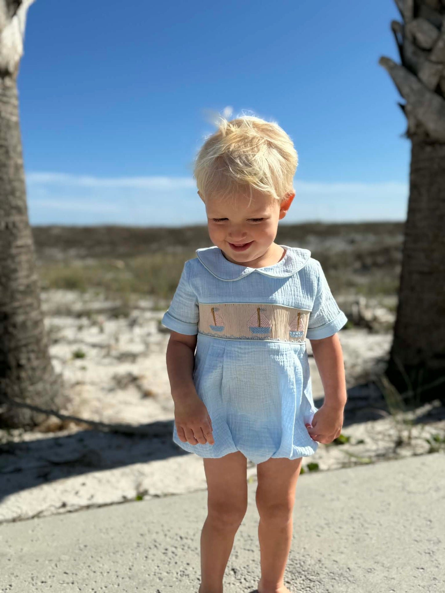 Boys Smocked Sail Boat Bubble