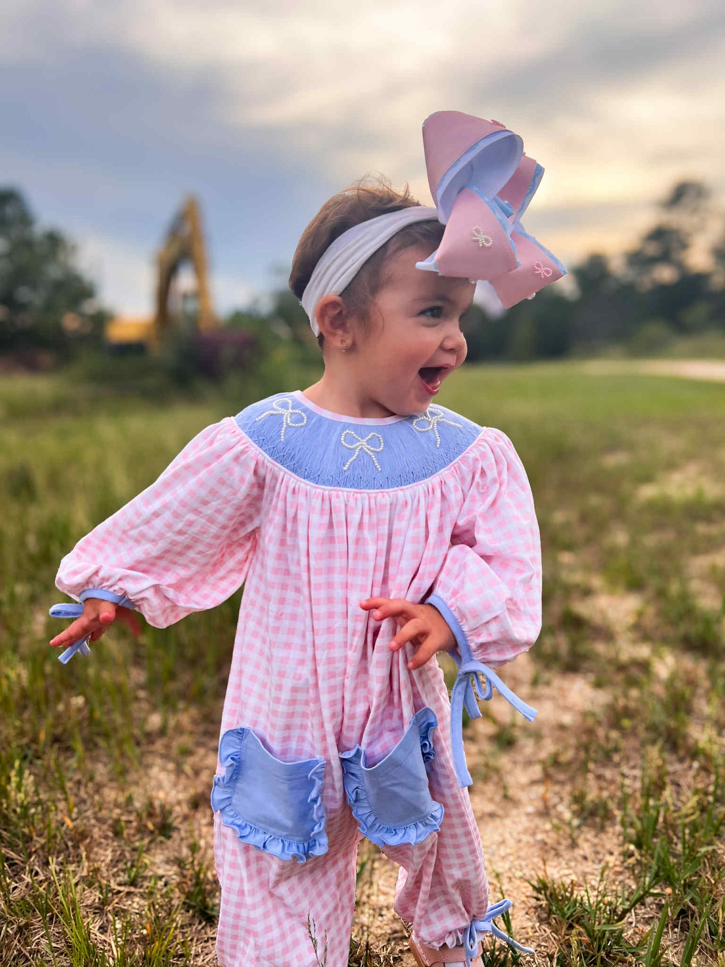 Smocked Pearl Bow Romper