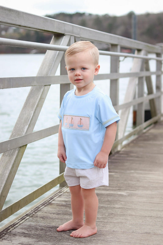 Smocked Sail Boat Short Set