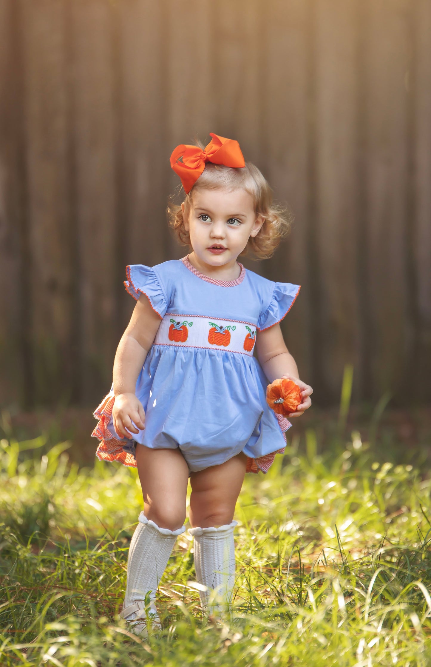 Girl’s Smocked Pumpkin Bubble