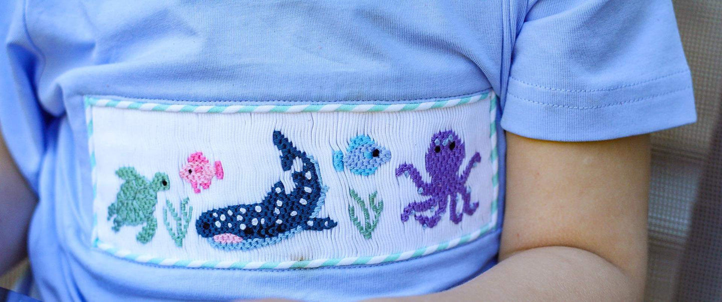 smocked aquarium outfit for toddler boys