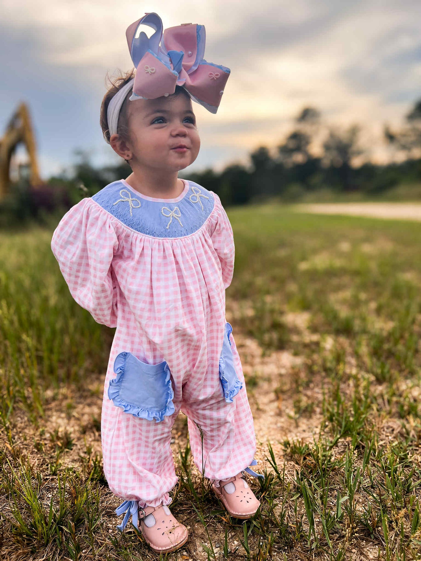 Smocked Pearl Bow Romper