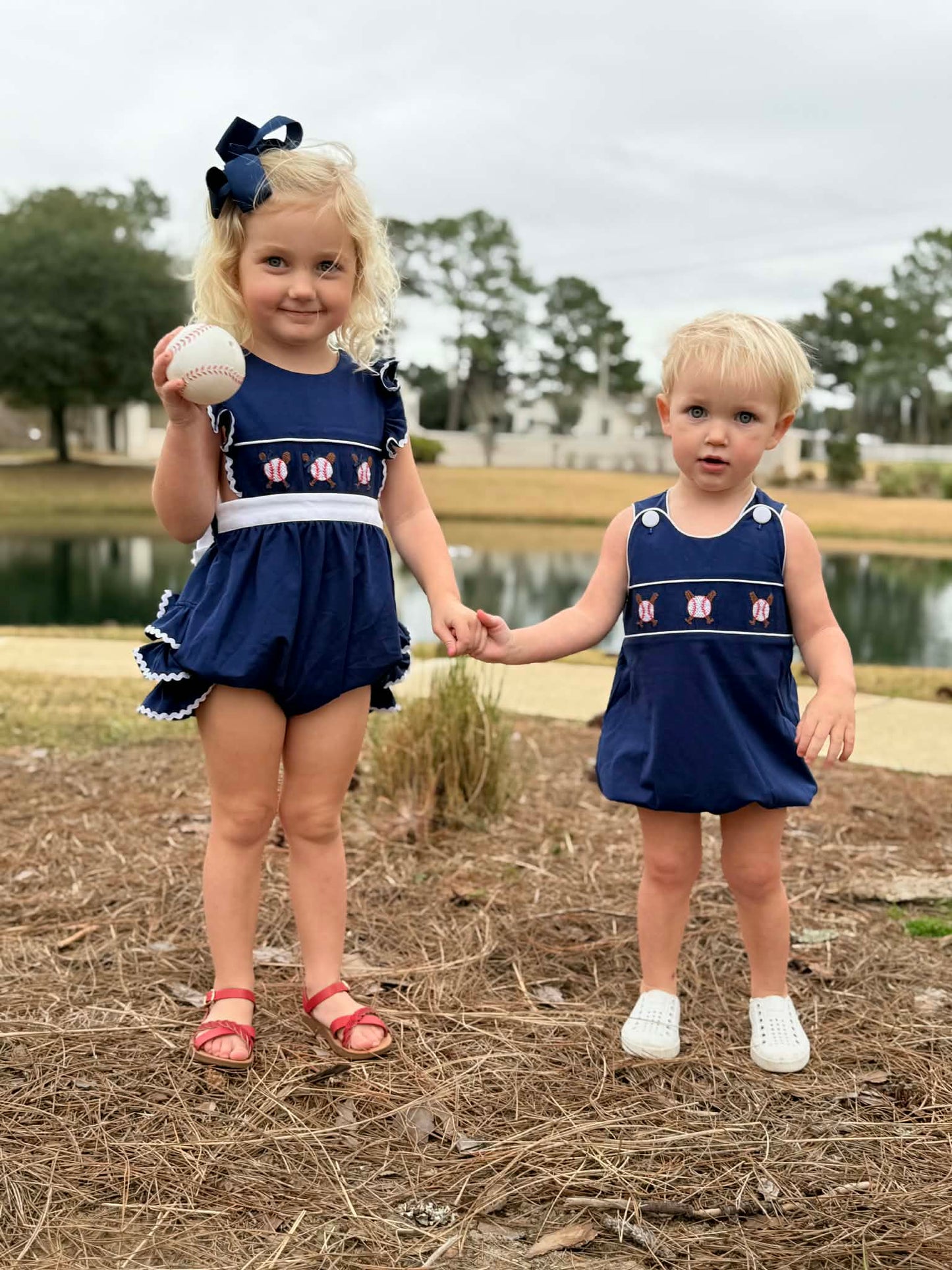 Girl’s Navy Smocked Baseball Bubble