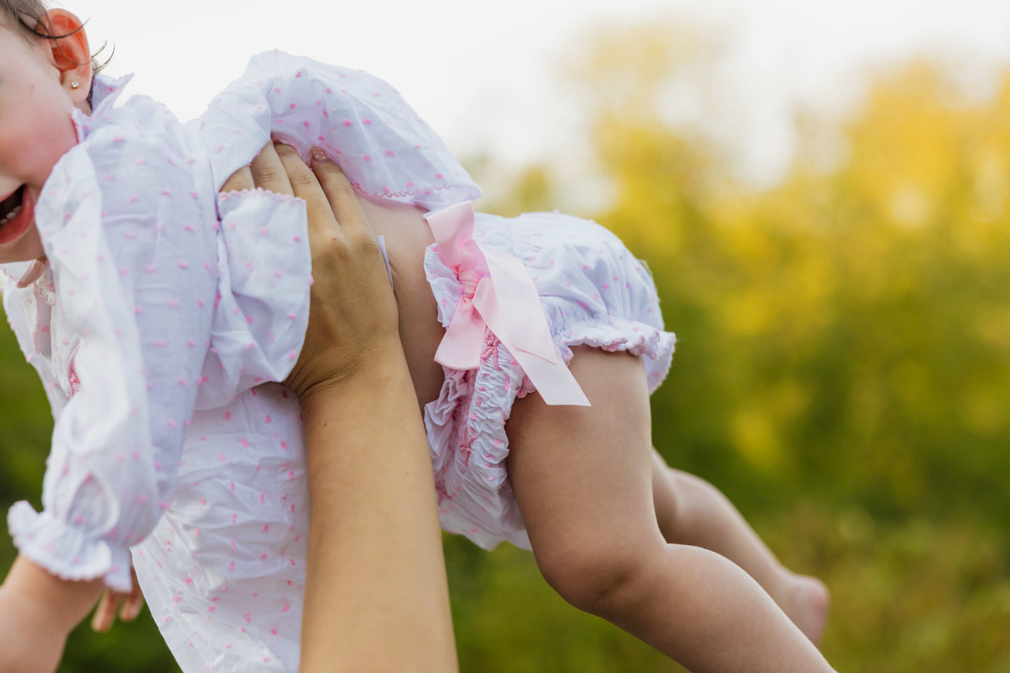 Smocked Pink Bow Bloomer Set- Long Sleeve