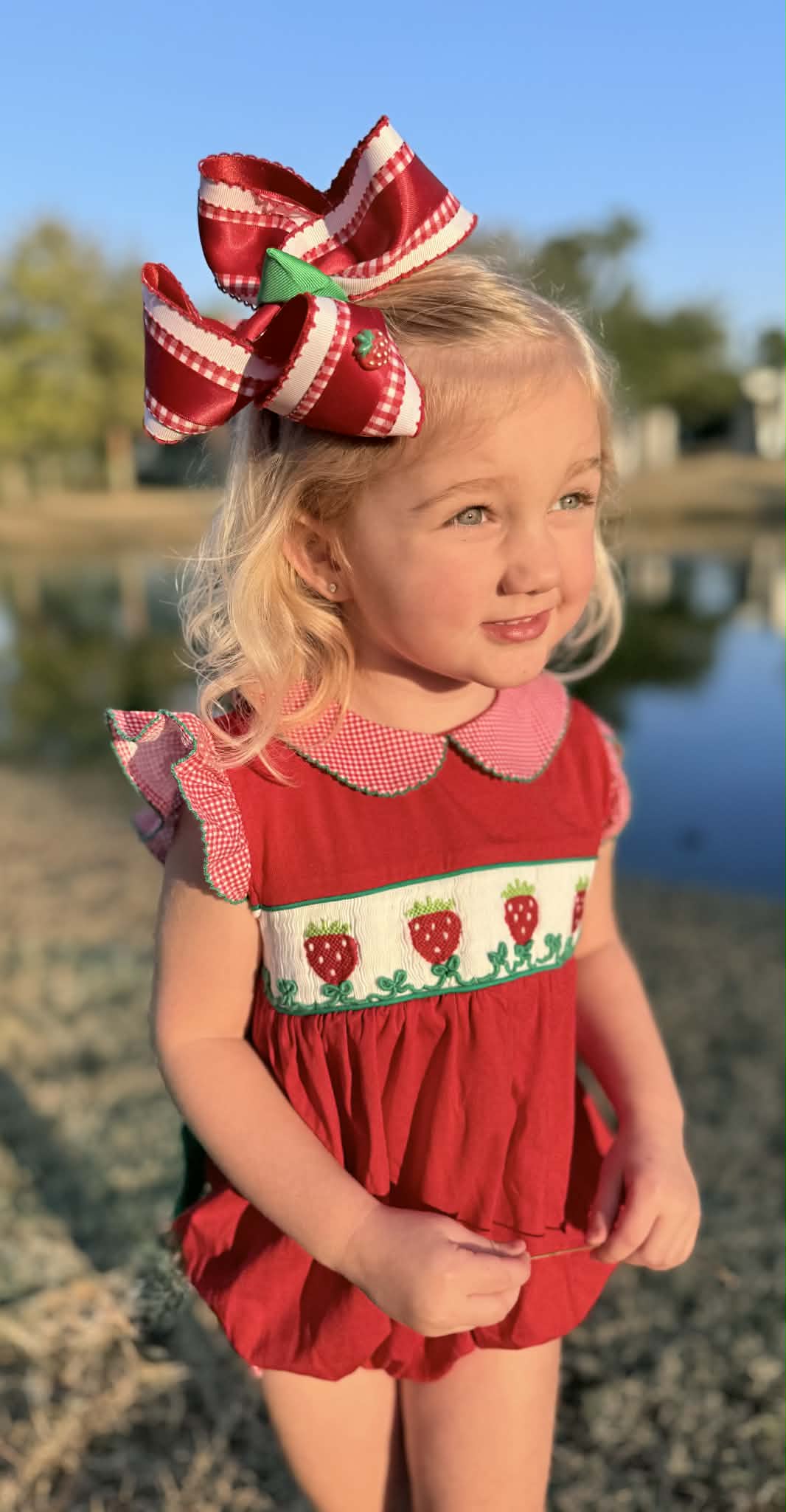 Girls Smocked Strawberry Bubble