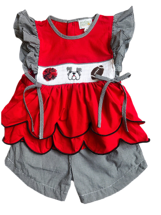 Smocked Bulldog Football Short Set