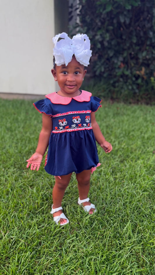Girl’s Smocked Tiger Bubble