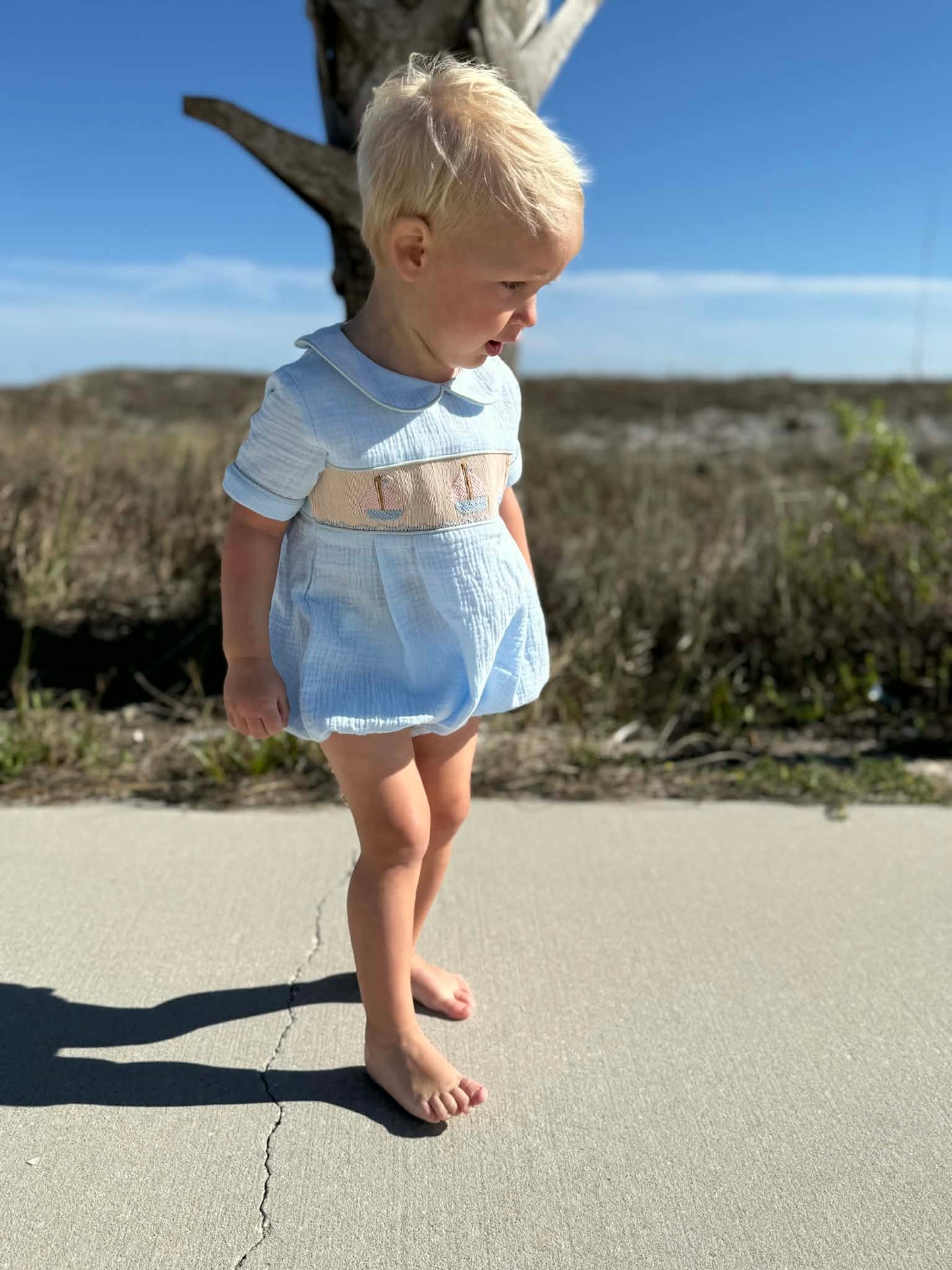 Boys Smocked Sail Boat Bubble