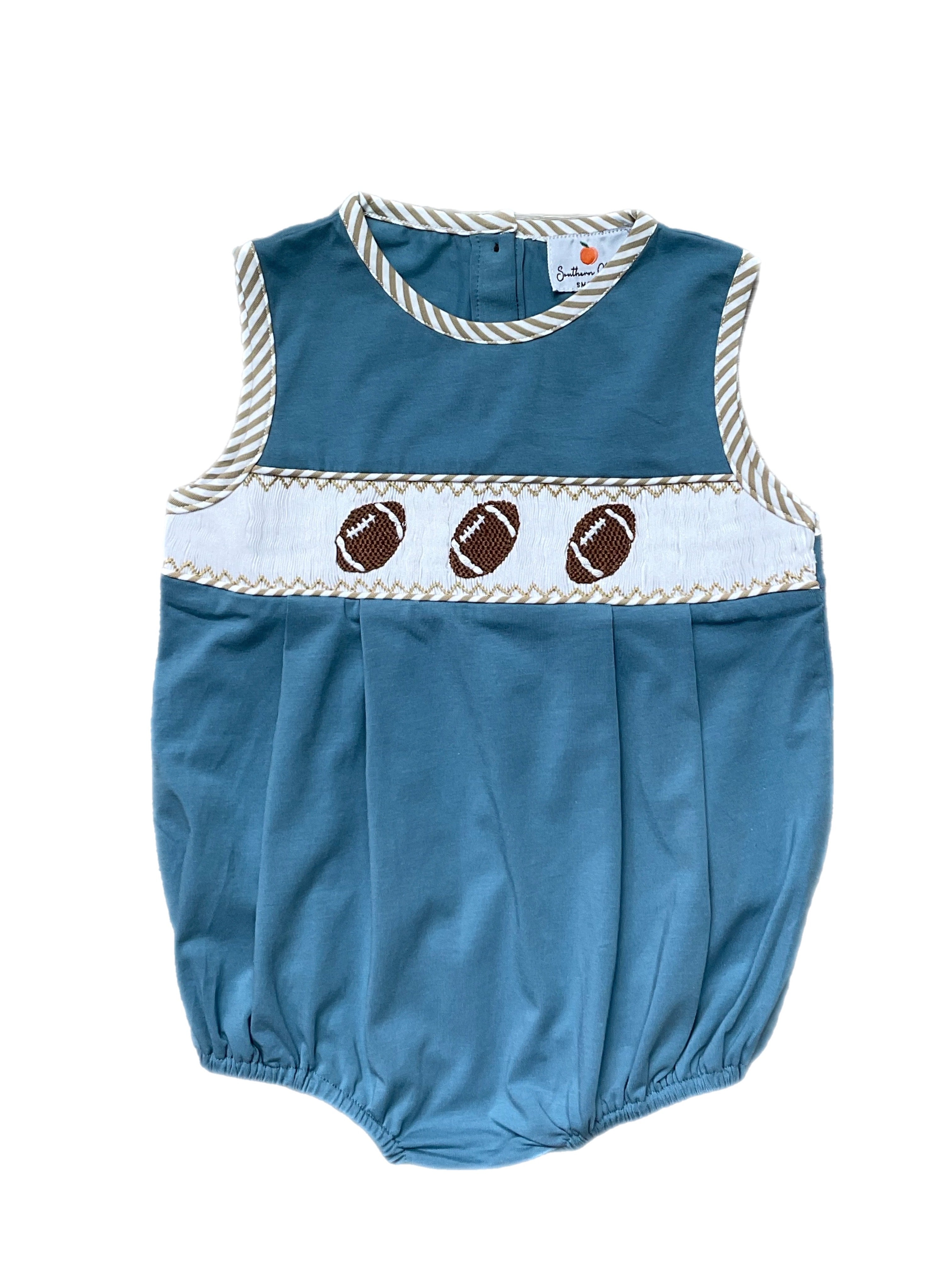 Blue Gingham Bubble With Football Smocking main image 1