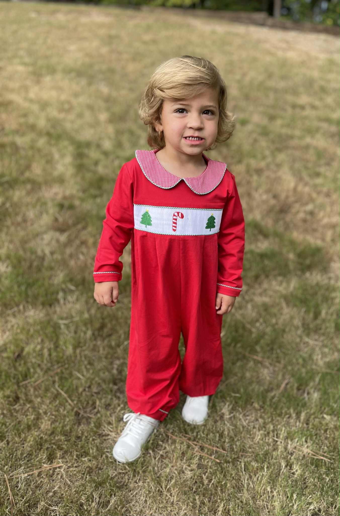 Boys Smocked Christmas Romper