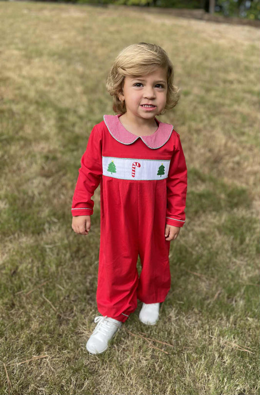 Boys Smocked Christmas Romper