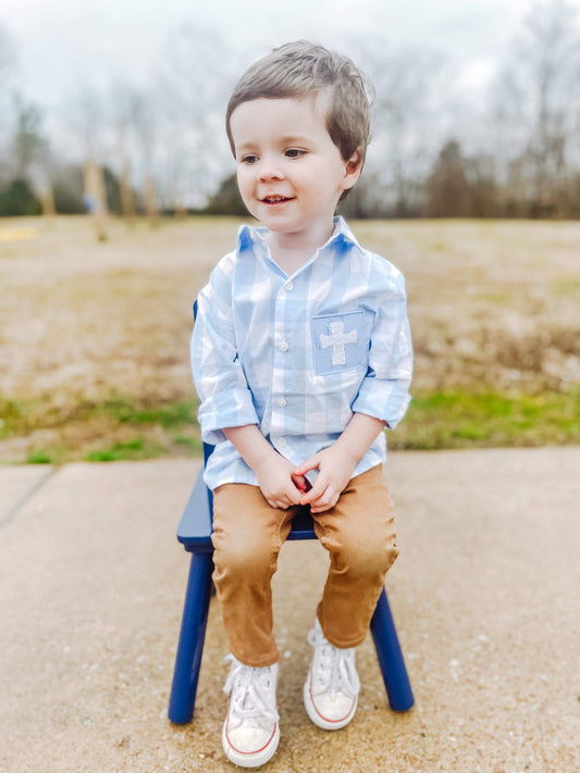 Boy’s Smocked He Is Risen Button Up