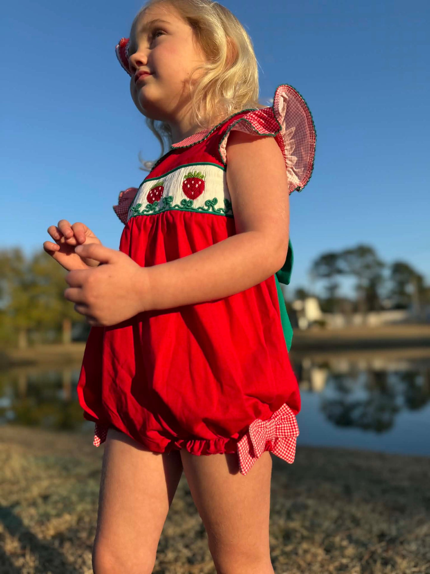 Girls Smocked Strawberry Bubble