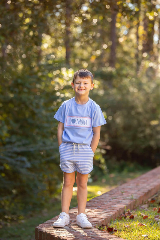 I Love Mom Smocked Boys’ Short Set