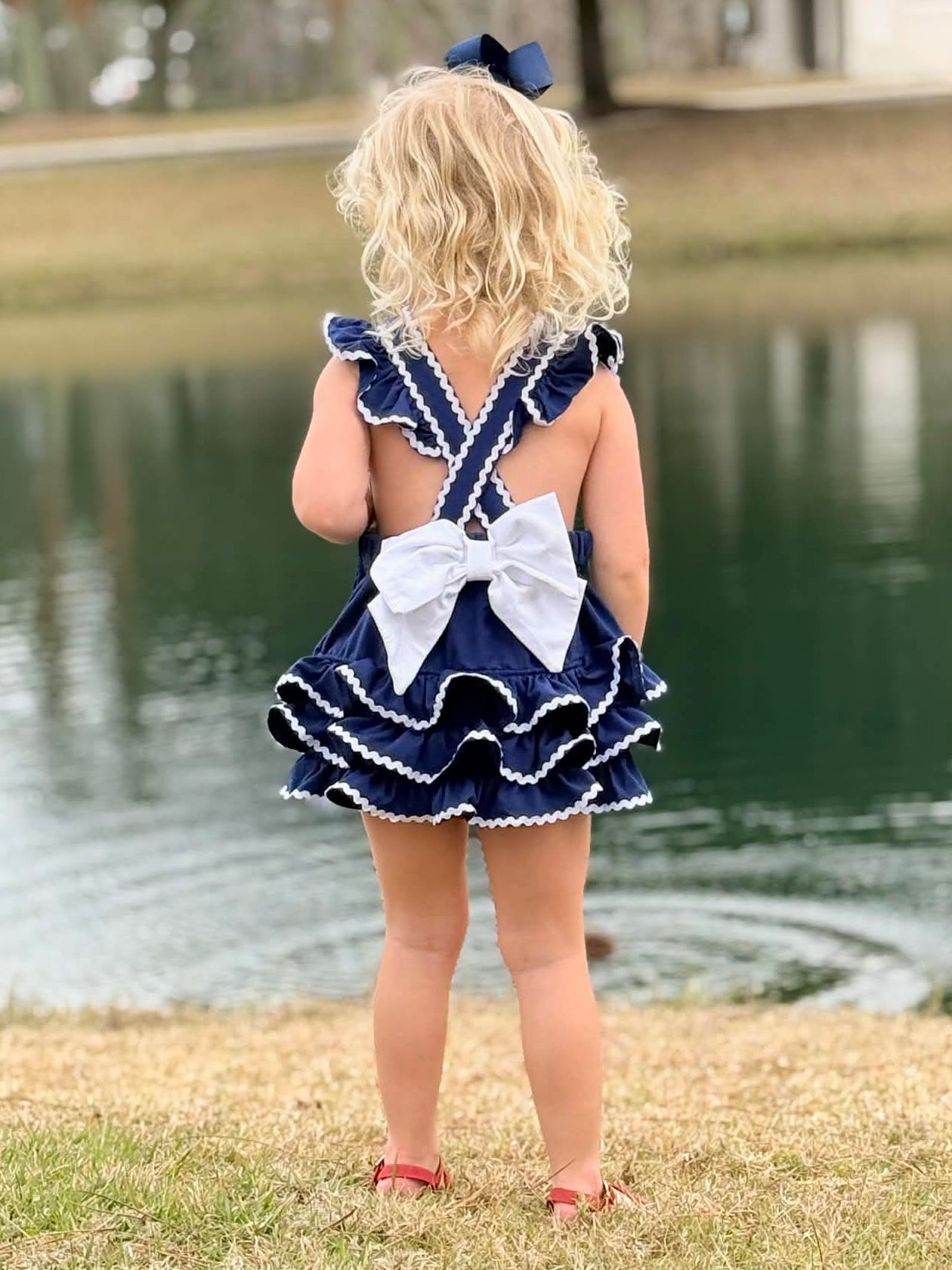 Girl’s Navy Smocked Baseball Bubble