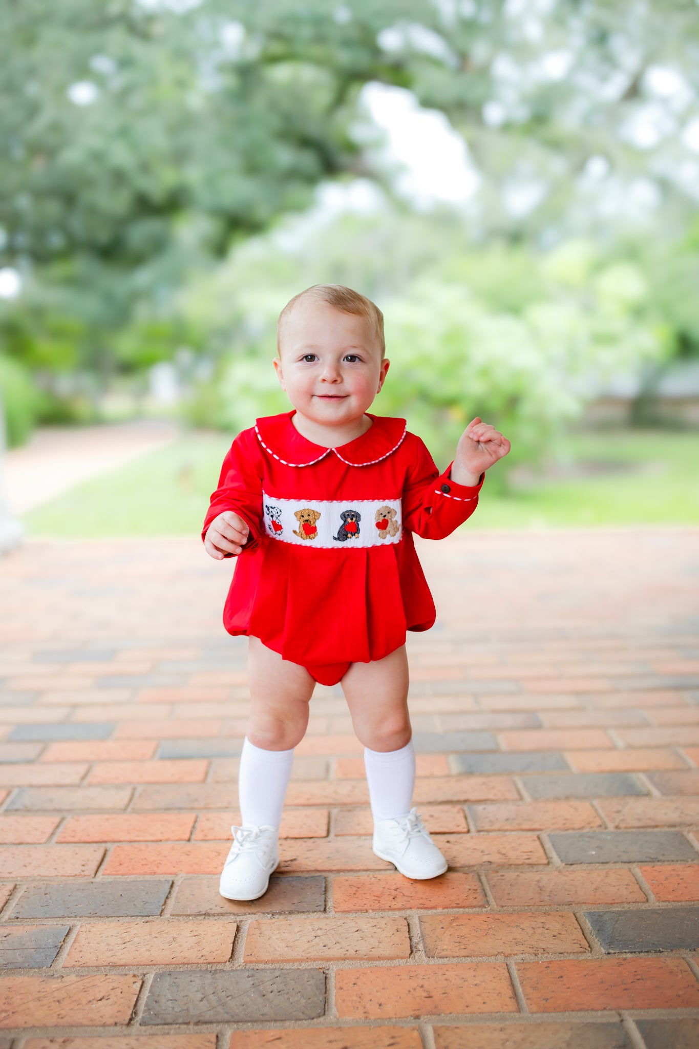 Boy’s Smocked Valentine Puppy Bubble