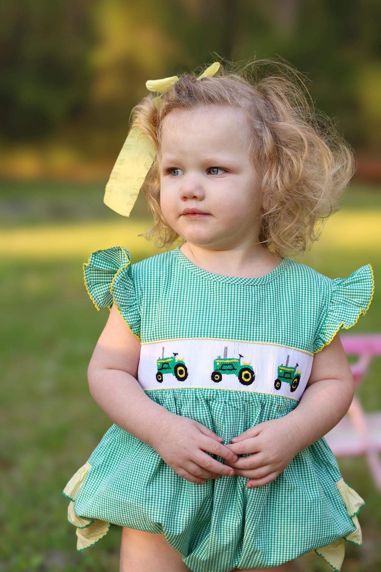 Girl’s Smocked Tractor Bubble