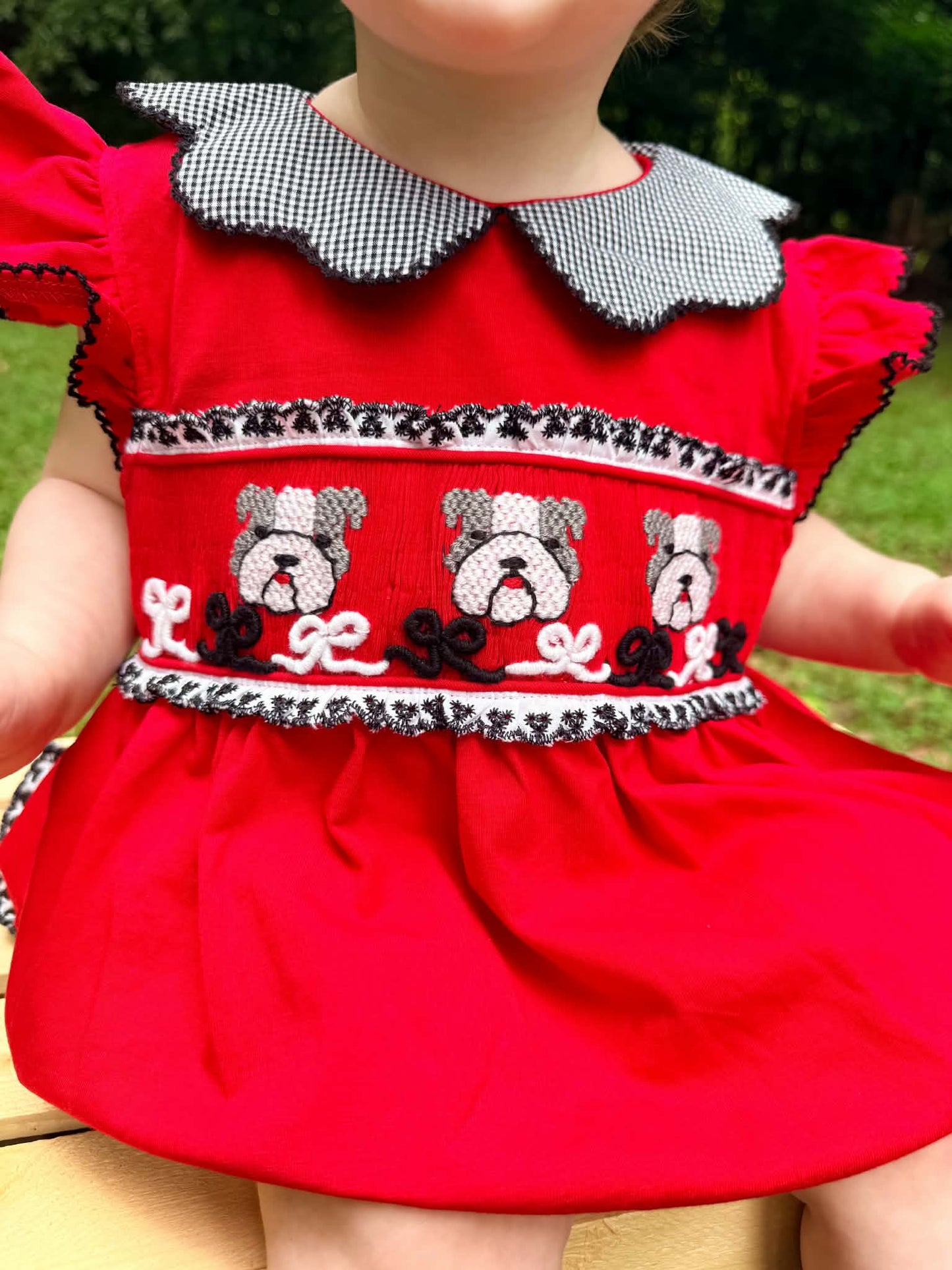 Girl’s Smocked Bulldog Bubble