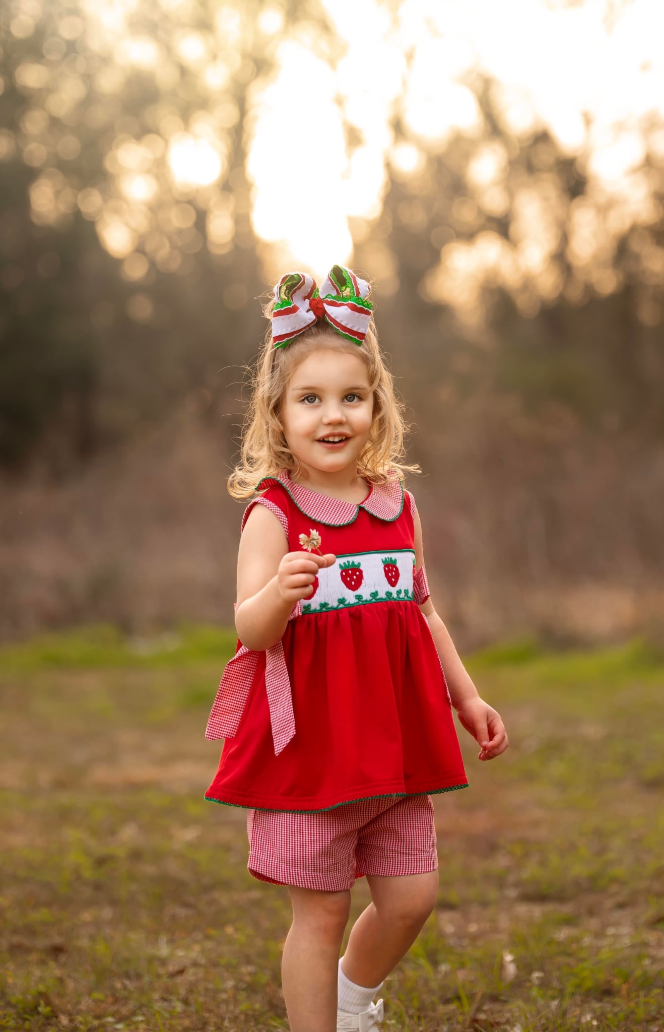 Girls Smocked Strawberry Short Set