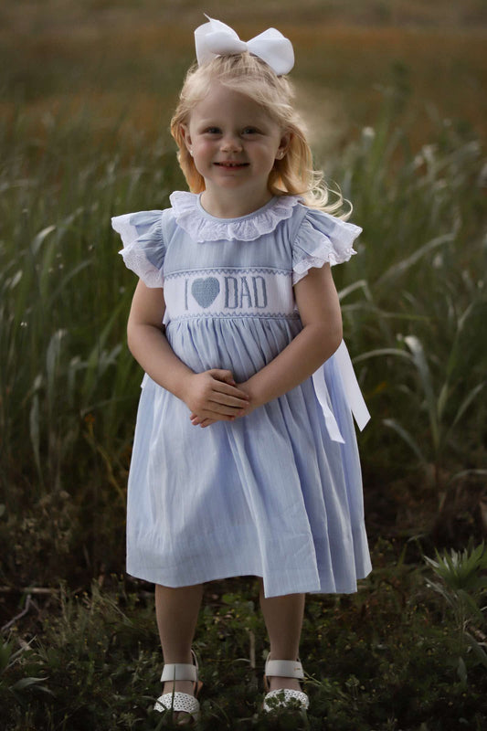 Smocked I Heart Dad Linen Dress