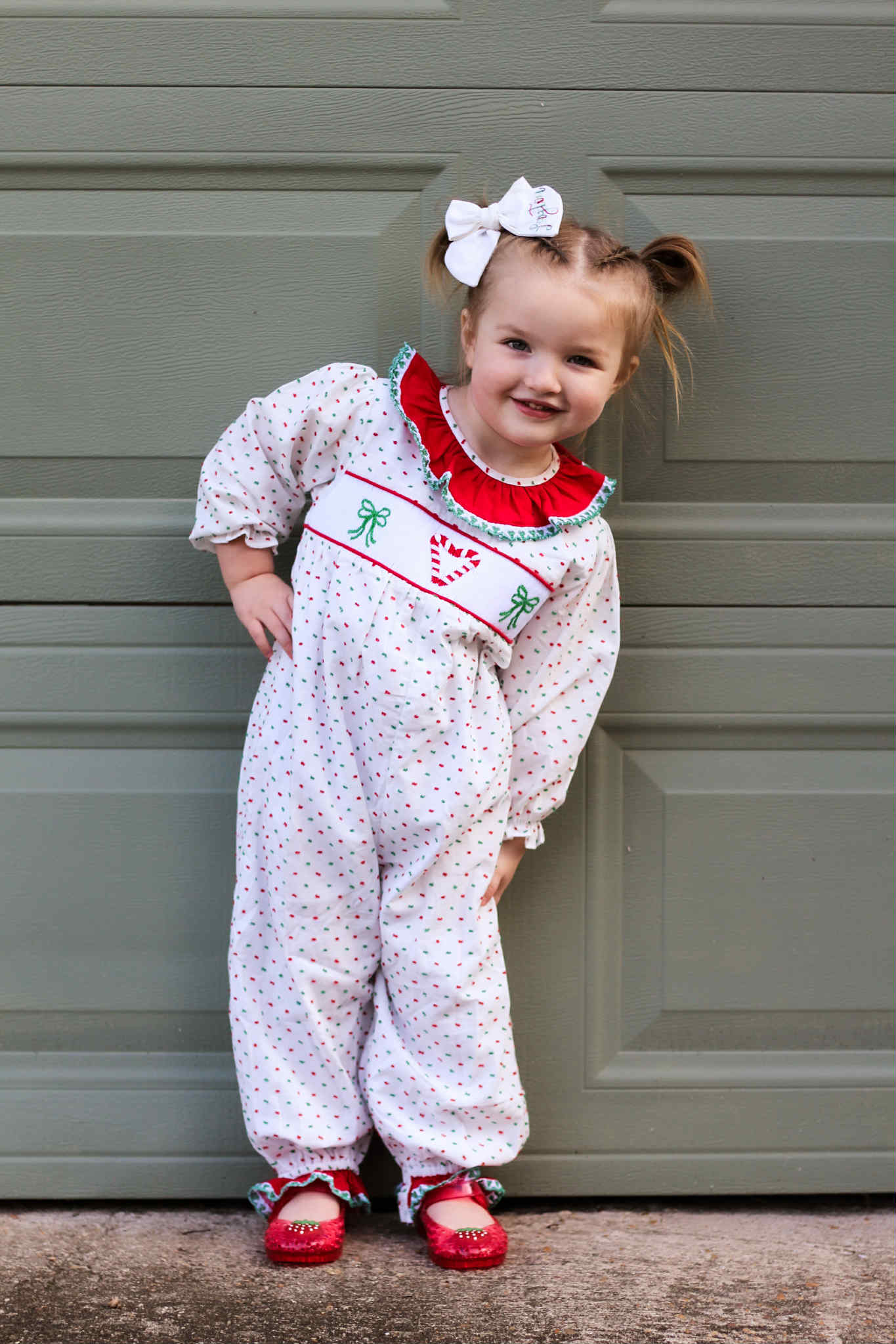 Girl’s Smocked Candy Cane Romper