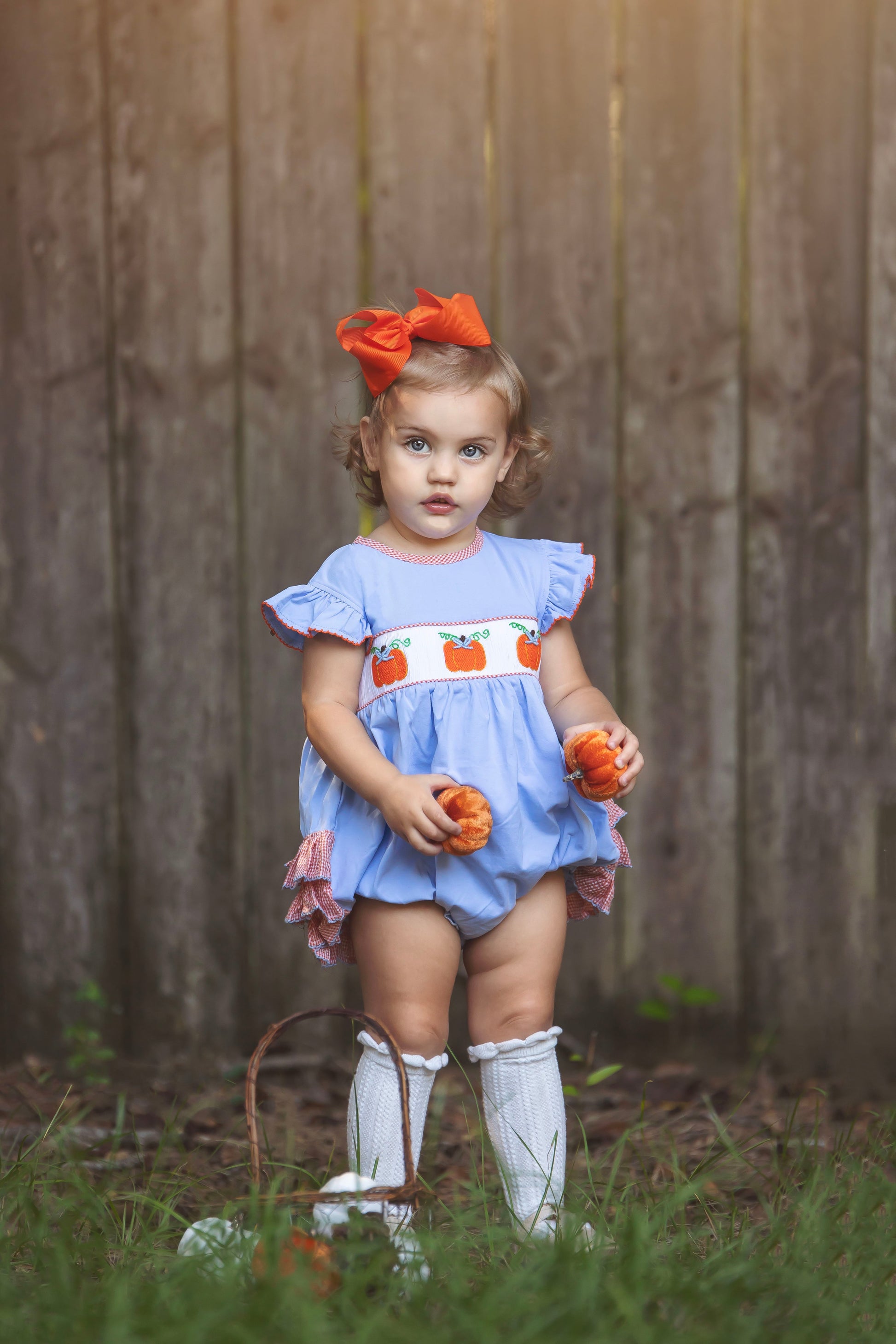 Girl’s Smocked Pumpkin Bubble Girl’s Smocked Pumpkin Bubble