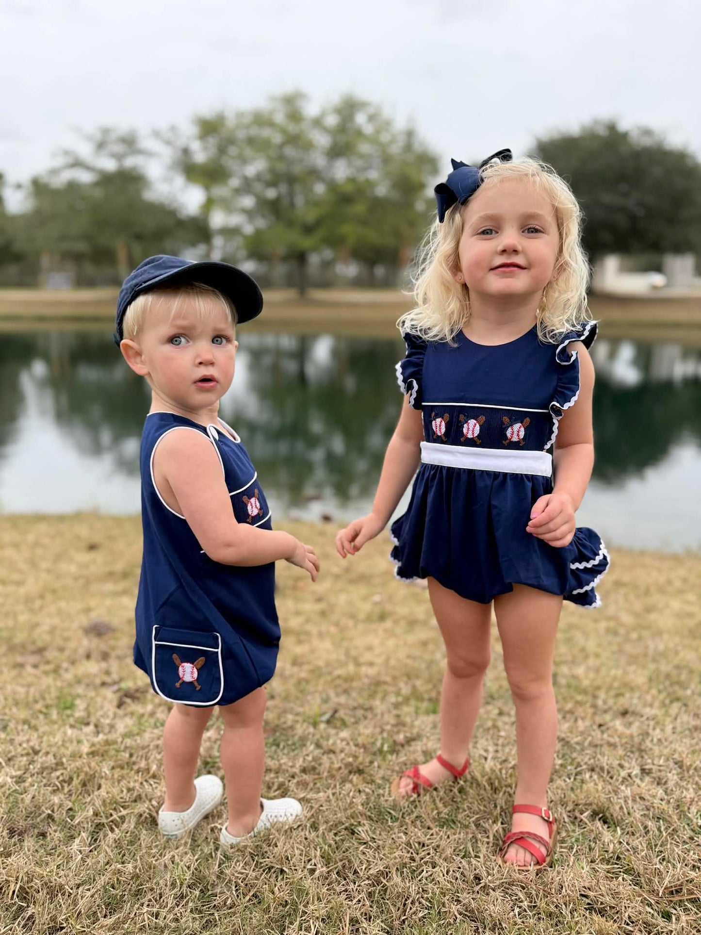 Girl’s Navy Smocked Baseball Bubble