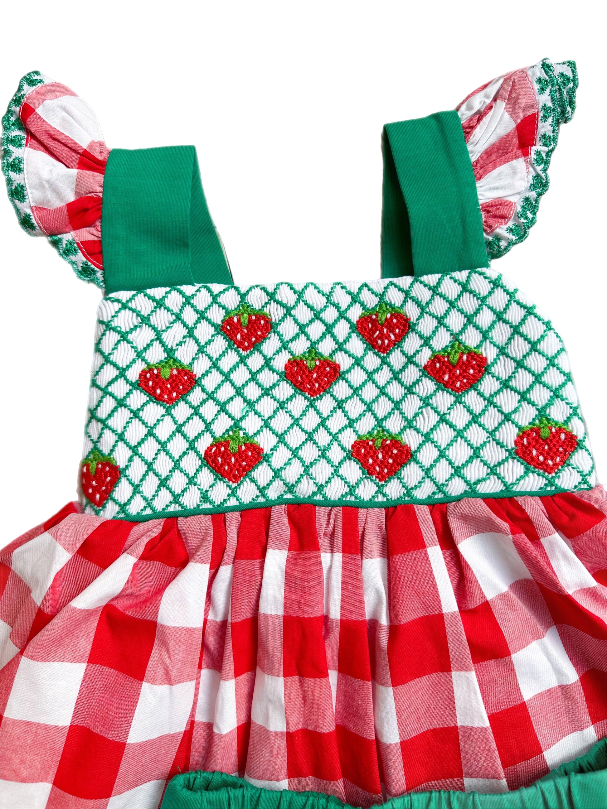 Girl's Smocked Strawberry Short Set Southern Peach Smocks, LLC Girl's Smocked Strawberry Short Set Southern Peach Smocks, LLC