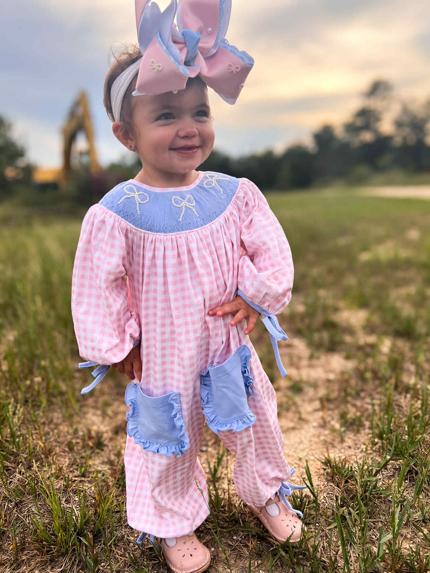 Smocked Pearl Bow Romper